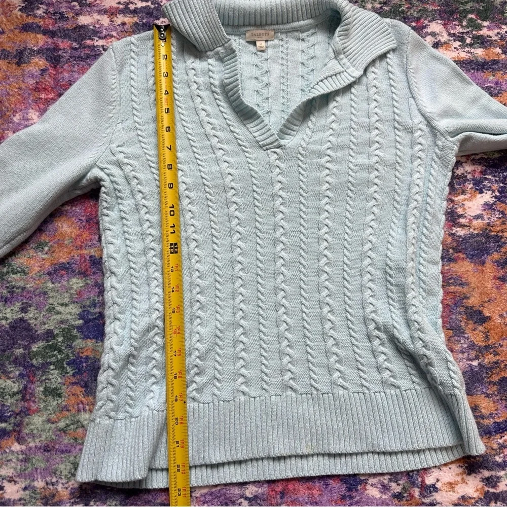 Talbots Cotton Cable Knit‎ Collared Sweater Light Blue Size M